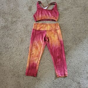 Women's Pink and Orange Leggings and Matching Sports Bra